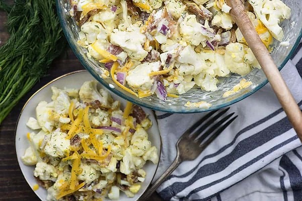 Cheddar Bacon Cauliflower “Potato Salad”