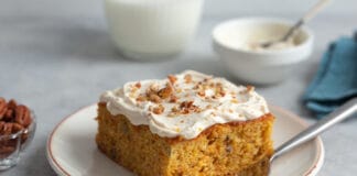 Low Carb Vanilla Cake with Cream Cheese Pecan Frosting keto vanilla cake